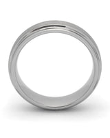 Side view of silver brushed 6mm Ridge tungsten wedding ring