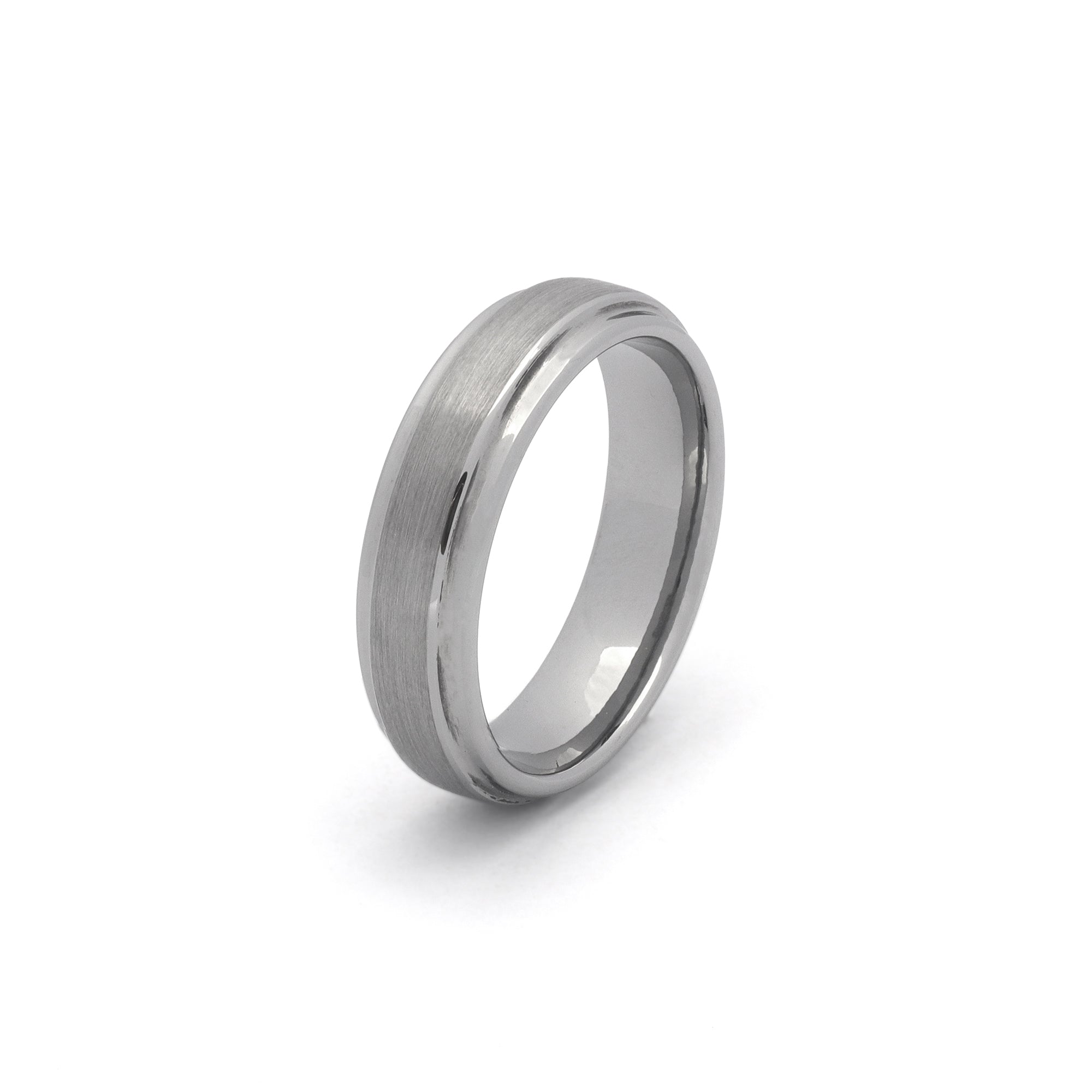 silver 6mm stepped edge tungsten wedding band