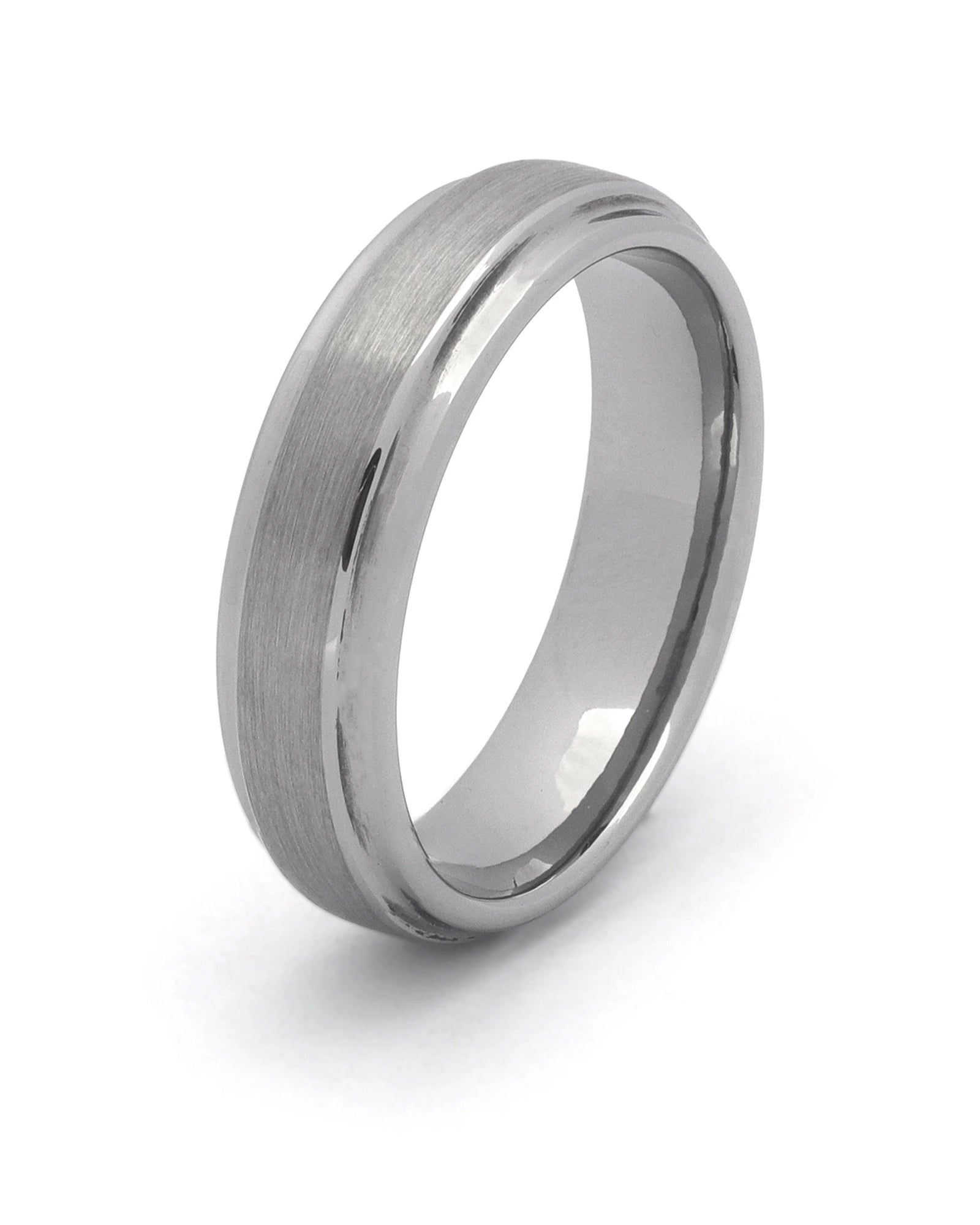 Silver brushed Ridge tungsten wedding ring for men, 6mm band