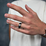 men brushed silver tungsten ring with polished beveled edges