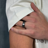 men brushed silver tungsten ring with polished beveled edges