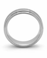 Side view of silver 8mm Ridge tungsten wedding ring
