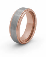 Silver and rose gold Ridge tungsten wedding ring for men