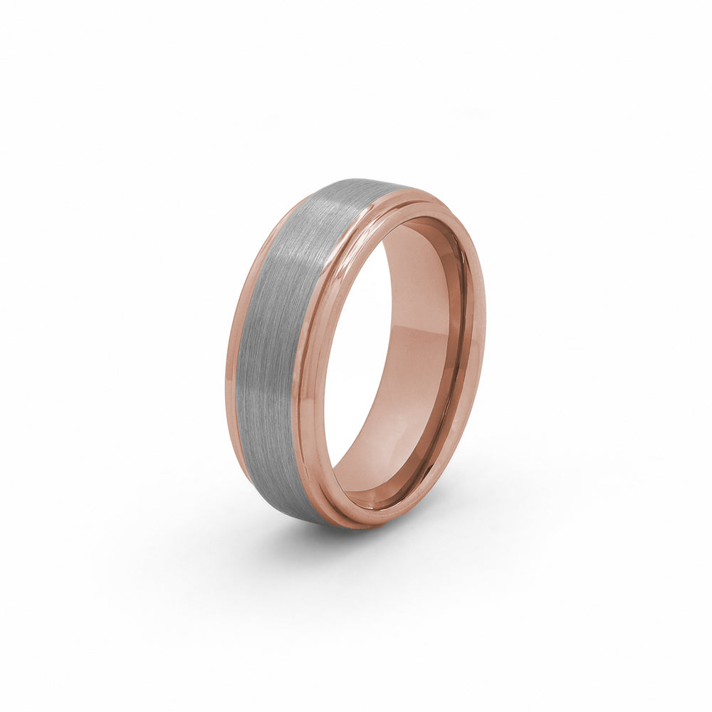 silver and rose gold mens wedding band tungsten