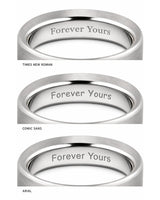 Ring engraving font comparison showing Times New Roman, Comic Sans and Arial