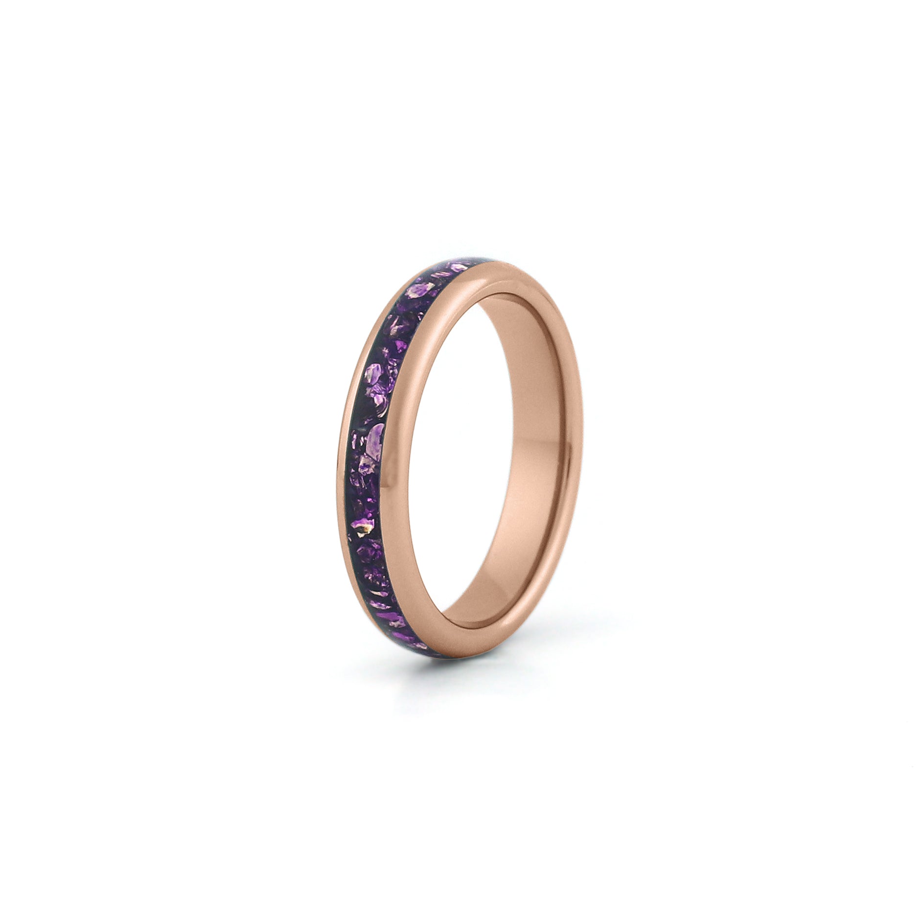 rose gold amethyst couples wedding ring set
