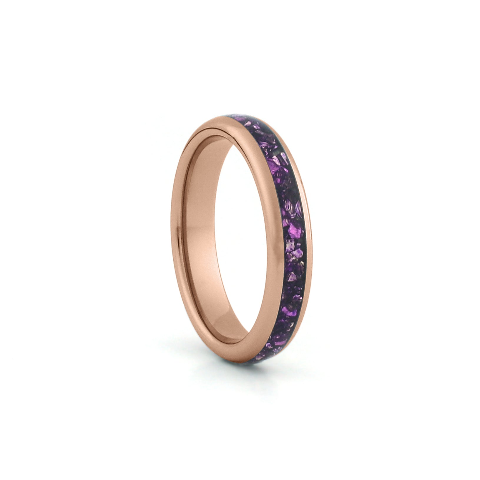4mm rose gold amethyst wedding band with purple gemstone