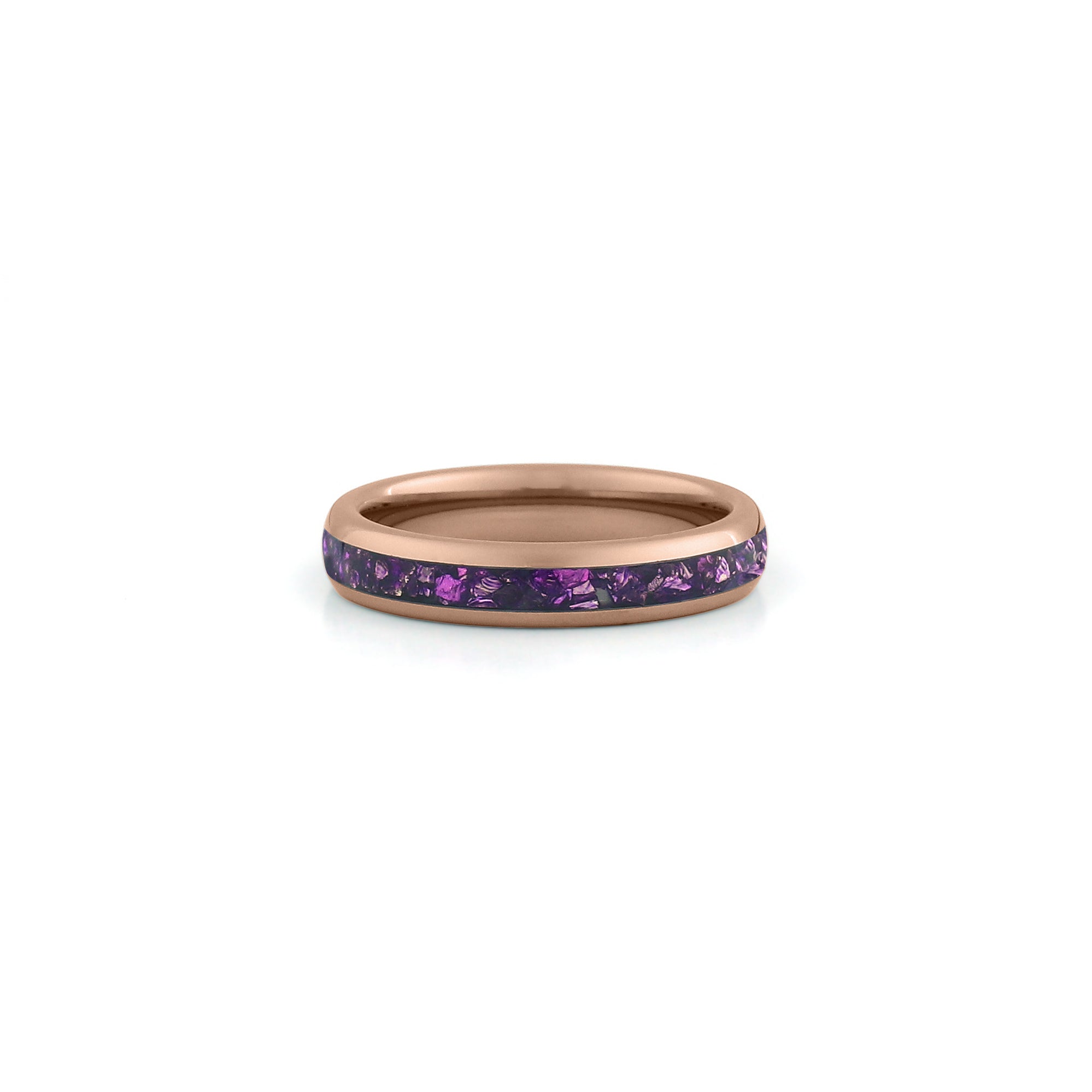 4mm rose gold amethyst wedding band with purple gemstone