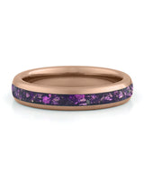Front view of rose gold 4mm amethyst tungsten wedding band