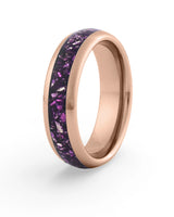 Rose gold tungsten wedding ring with purple amethyst stone inlay, 6mm band