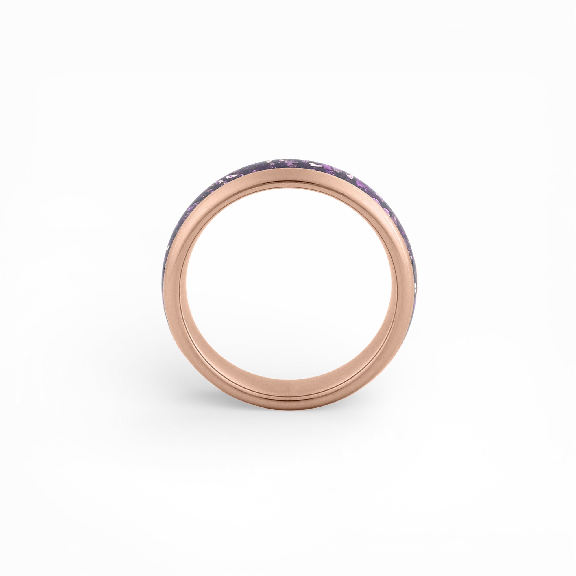 6mm rose gold amethyst wedding band with polished finish