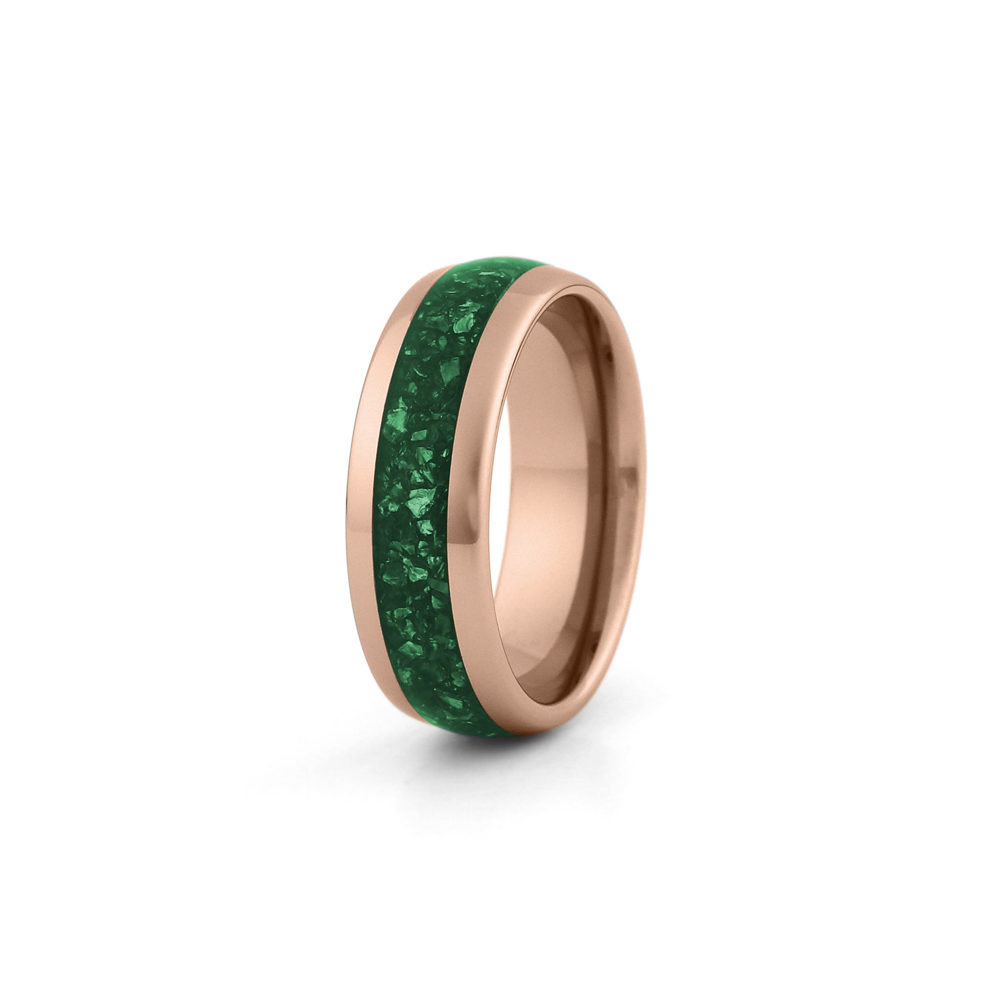 emerald green inlay rose gold couples rings