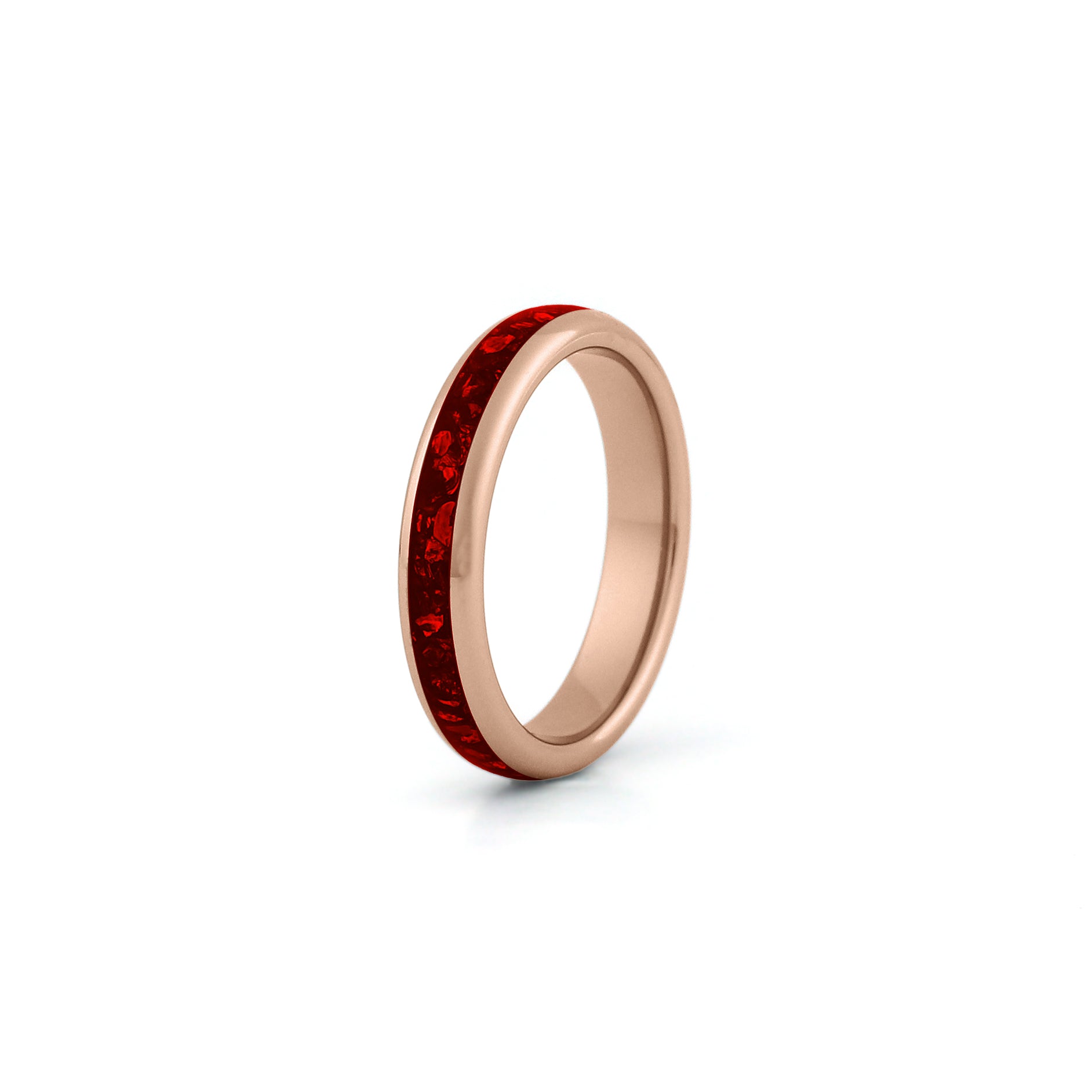 Rose gold ruby couples rings matching tungsten wedding band set with red inlay