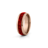 Rose gold ruby couples rings matching tungsten wedding band set with red inlay