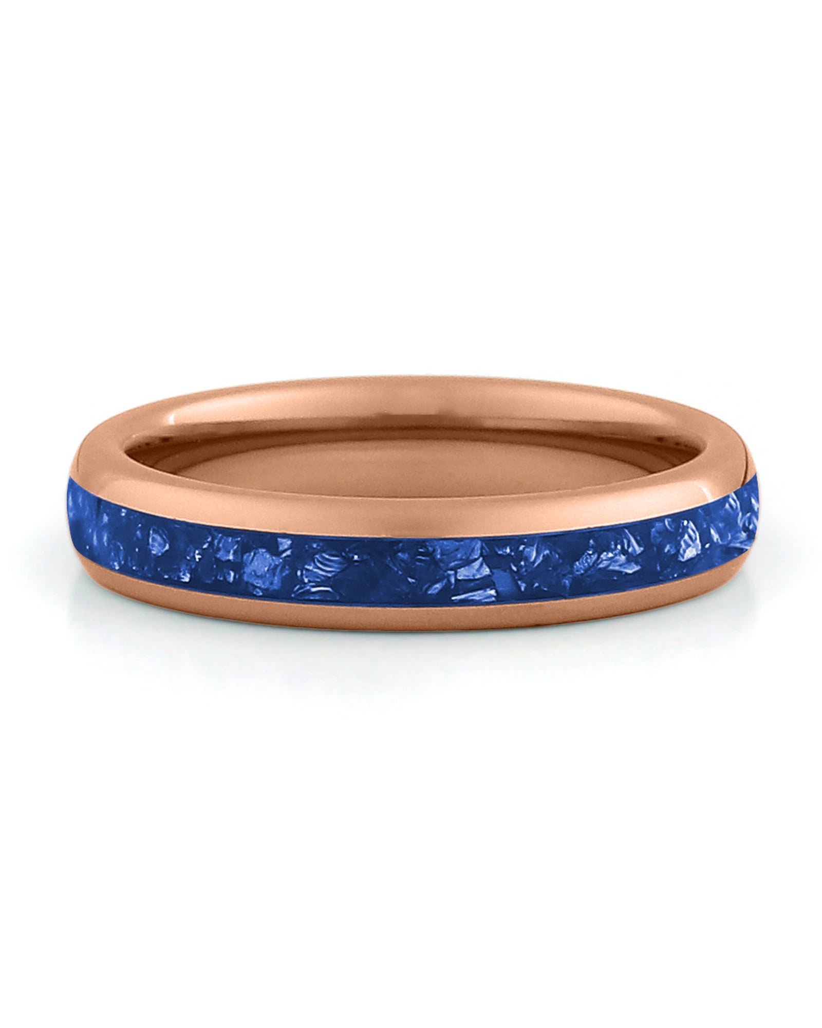 Front view of rose gold 4mm sapphire tungsten wedding band