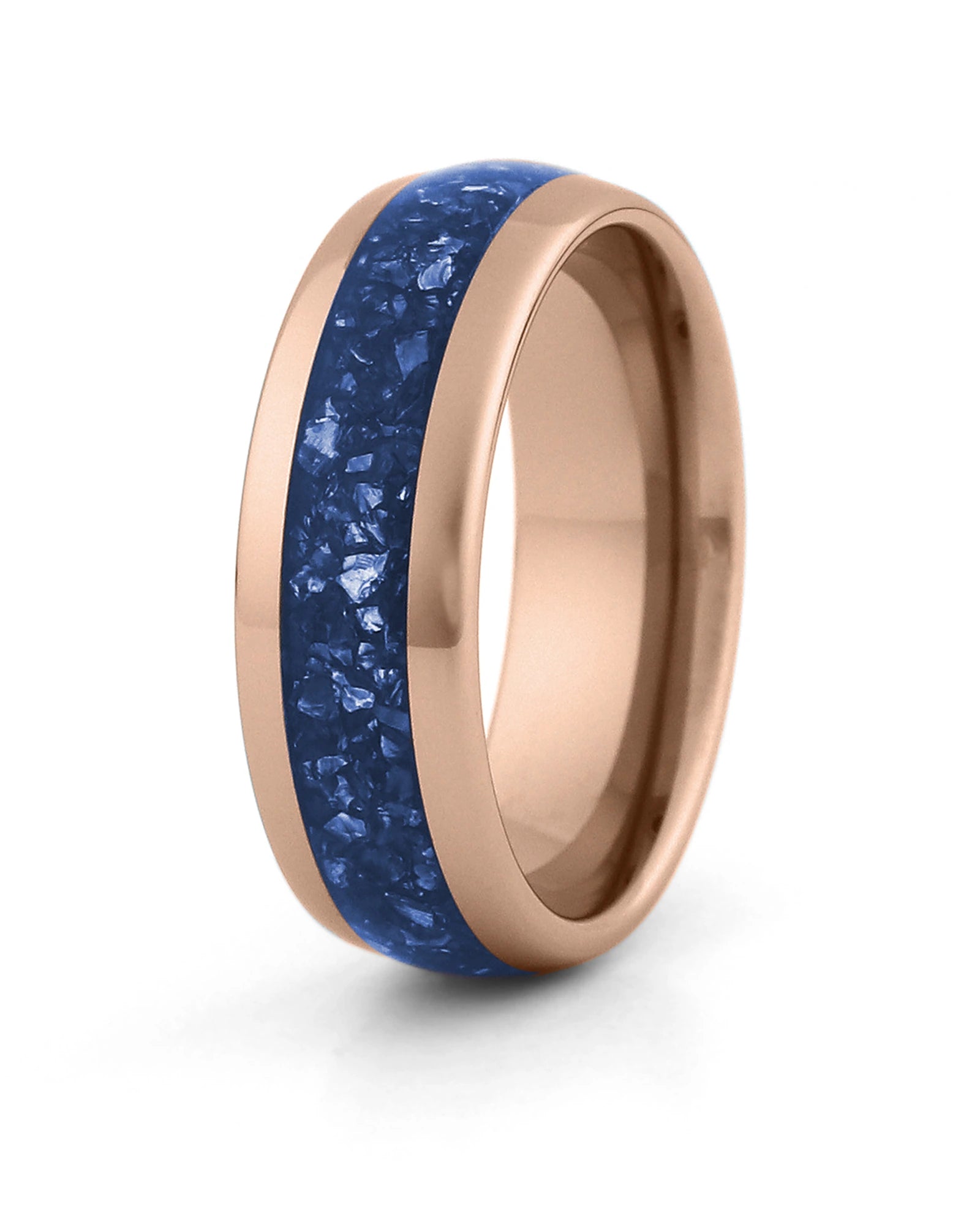 Men's rose gold tungsten wedding ring with sapphire stone inlay, 8mm band