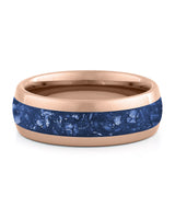Front view of rose gold 8mm sapphire tungsten wedding band