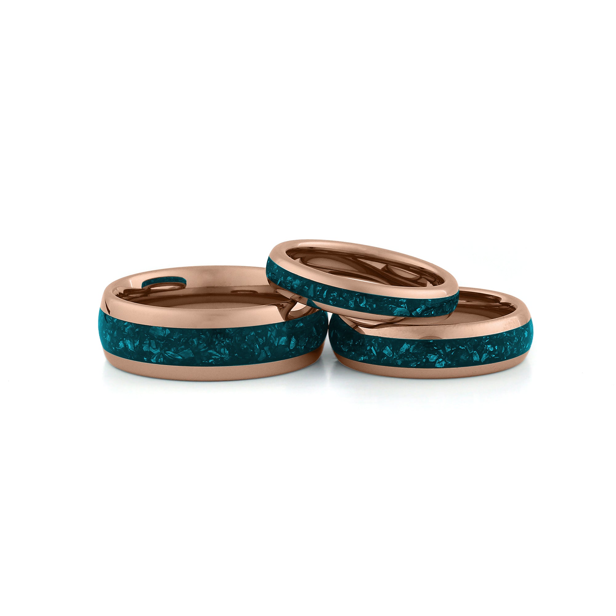 Matching rose gold tungsten rings with turquoise stone for couples
