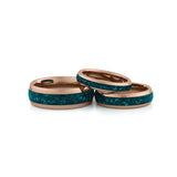 Matching rose gold tungsten rings with turquoise stone for couples