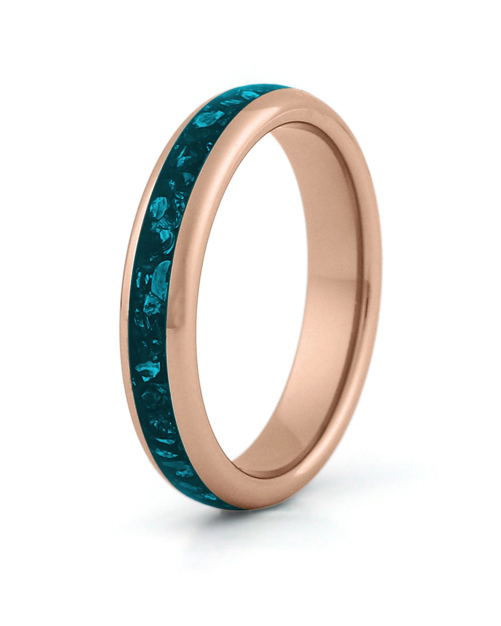 Rose gold tungsten wedding ring with turquoise stone inlay, 4mm band