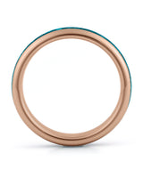 Side view of rose gold 4mm tungsten wedding ring with turquoise inlay