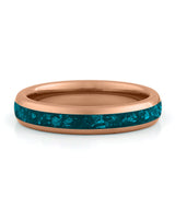 Front view of rose gold 4mm turquoise tungsten wedding band