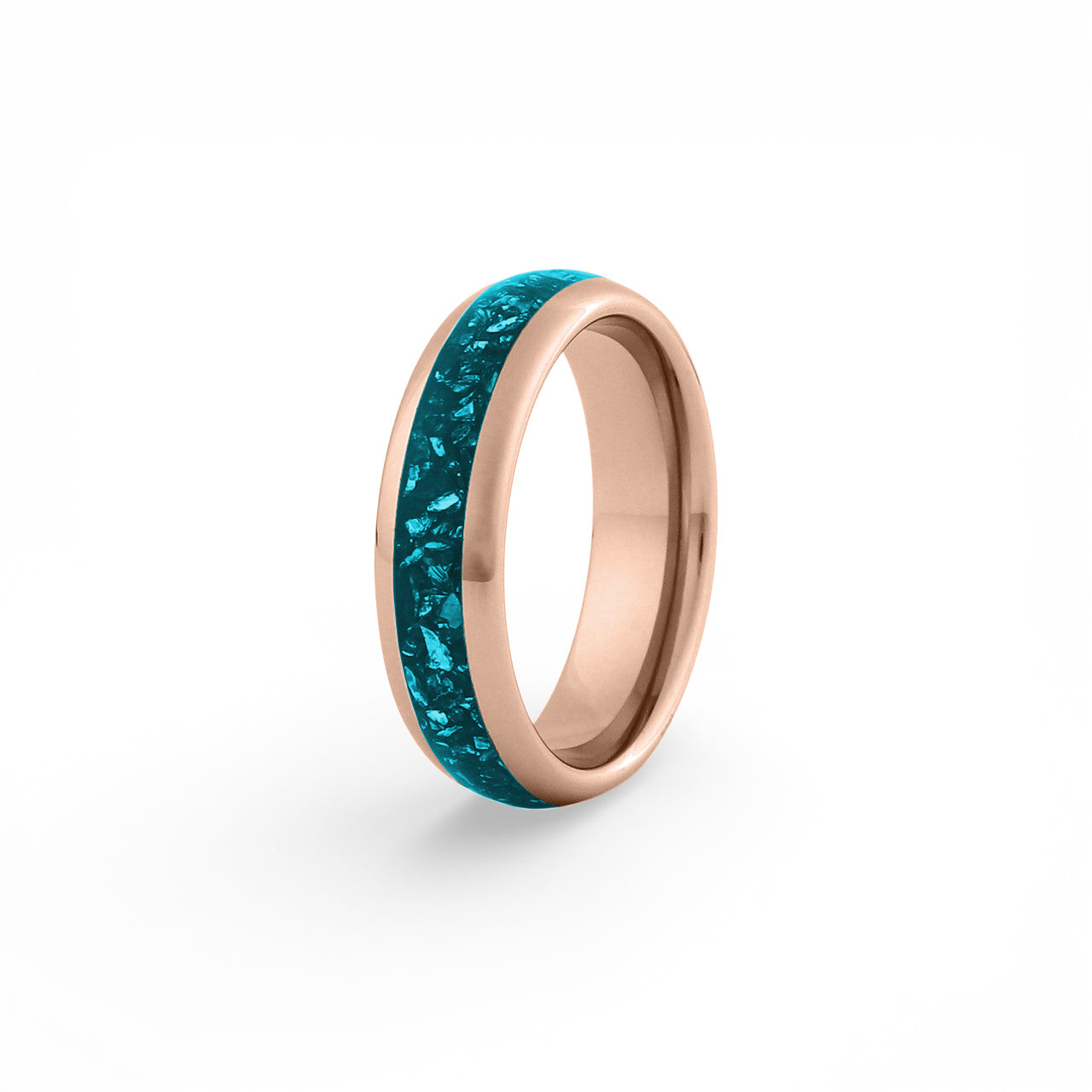 Matching rose gold tungsten rings with turquoise stone for couples