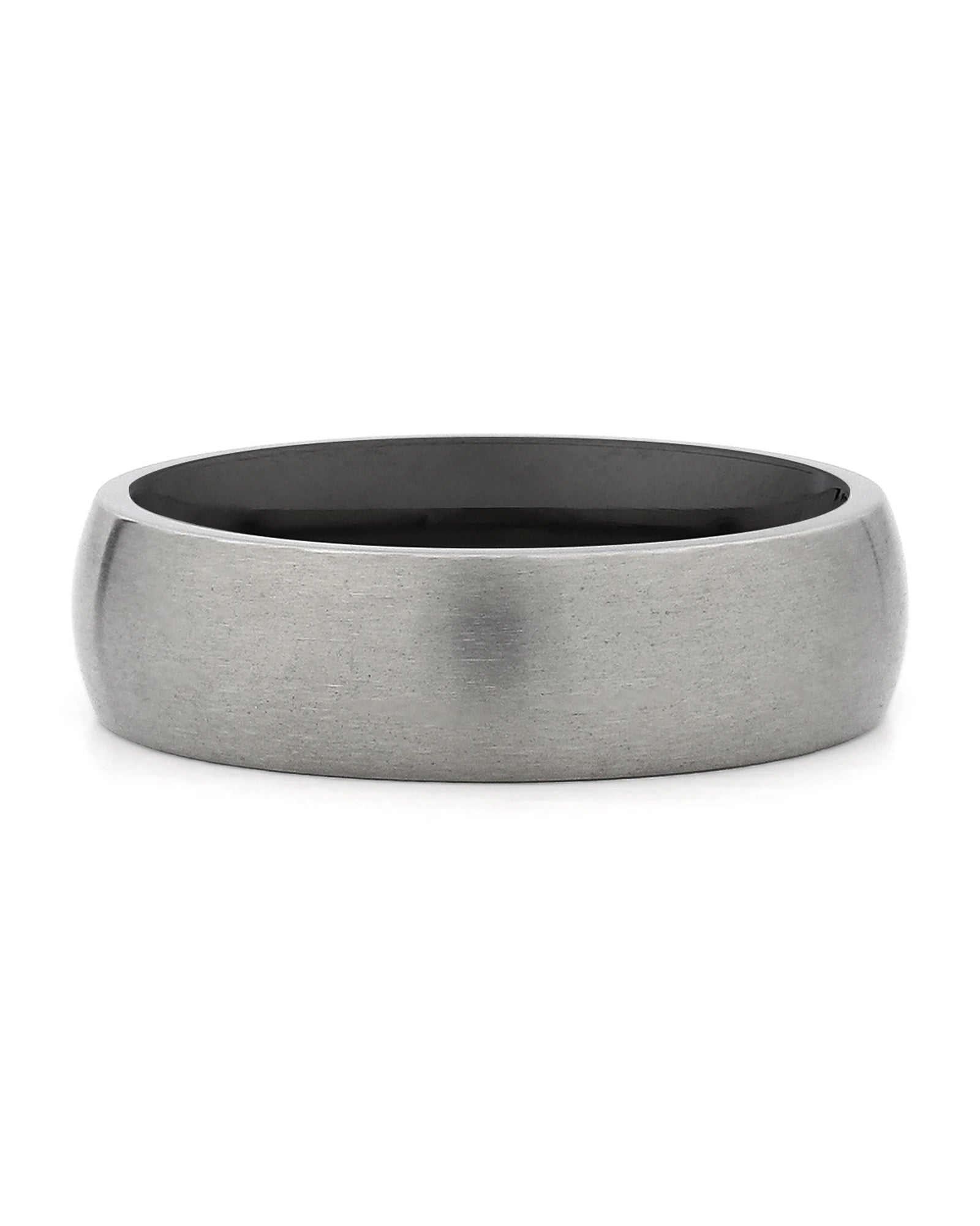 Front view of silver and black 6mm titanium wedding band
