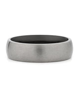 Front view of silver and black 6mm titanium wedding band