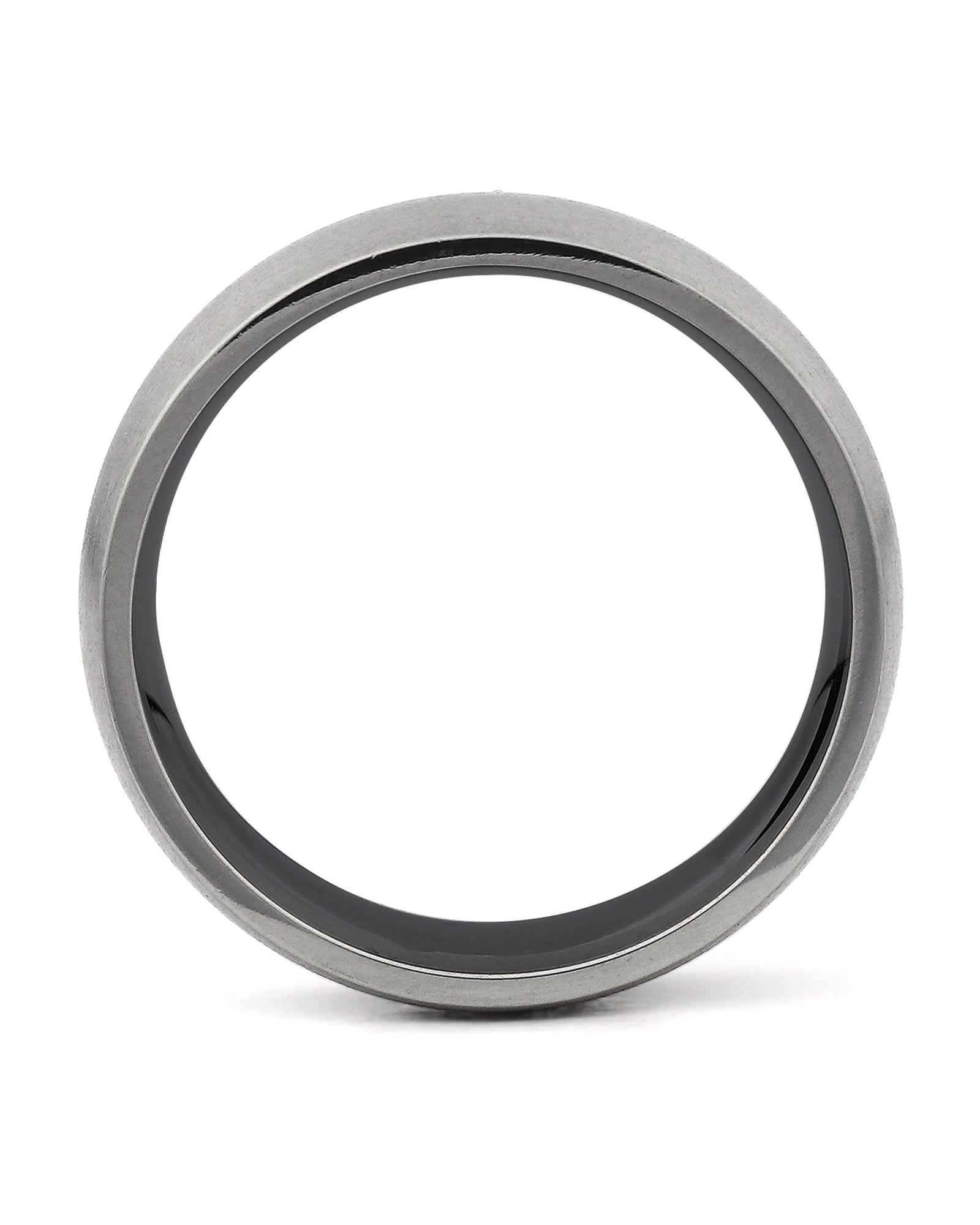 Side view of silver and black 6mm titanium wedding ring