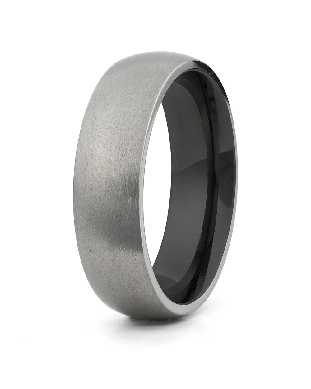 Silver and black rounded titanium wedding ring for men, 6mm band