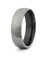 Silver and black rounded titanium wedding ring for men, 6mm band
