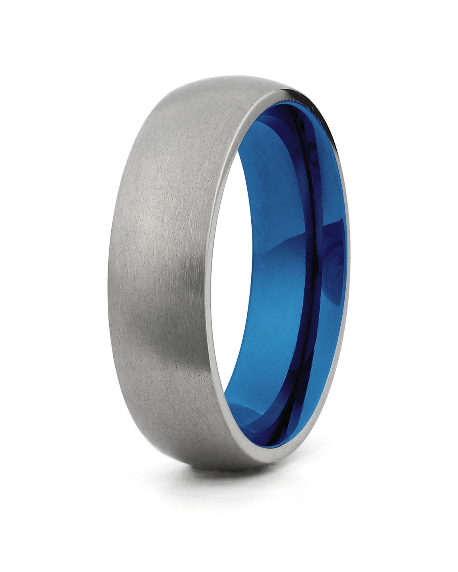 Silver rounded titanium wedding ring for men, 6mm band