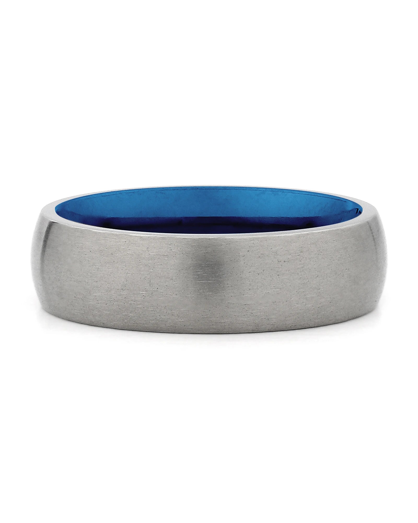 Front view of silver 6mm rounded titanium wedding band