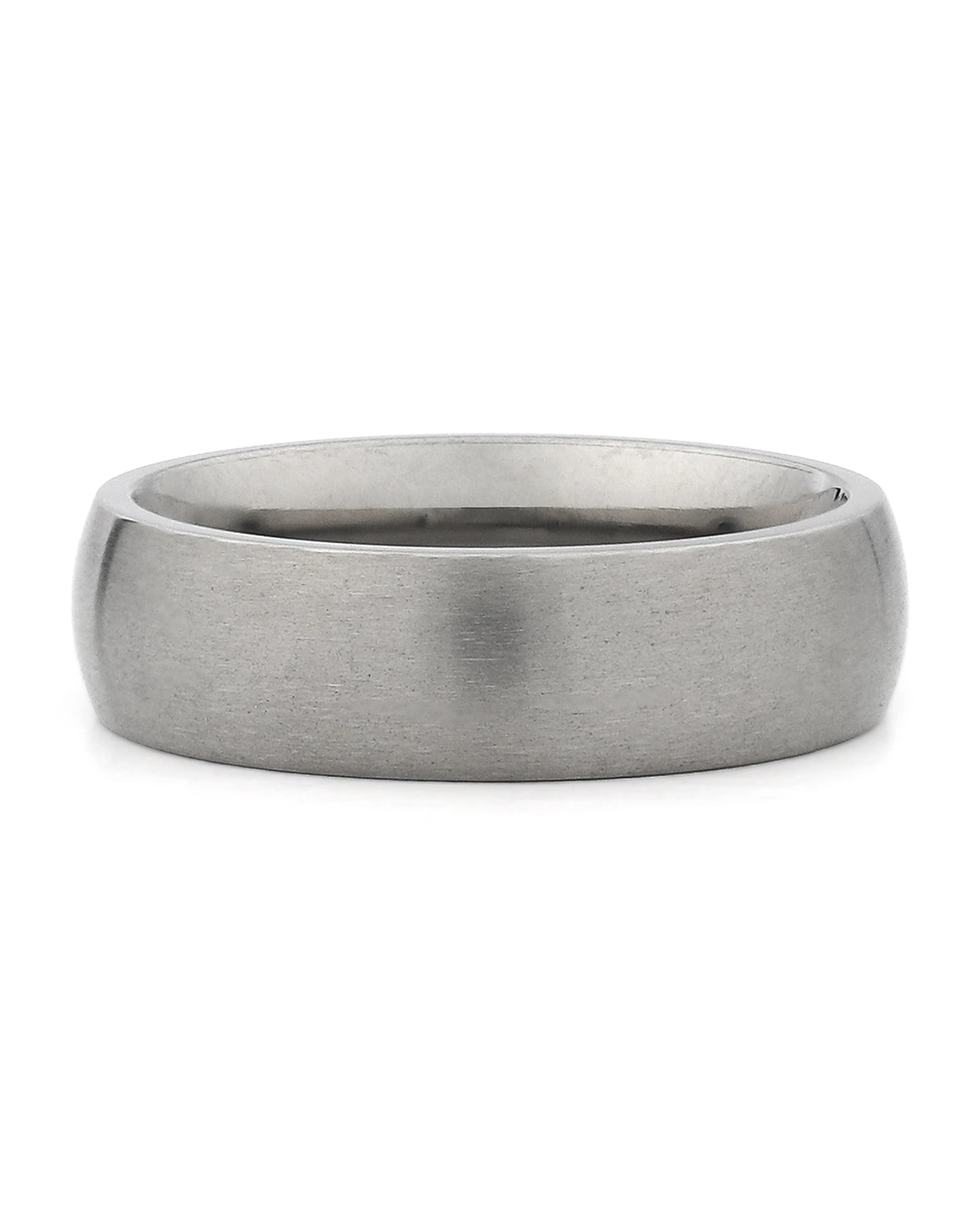Front view of silver 6mm rounded tungsten wedding band