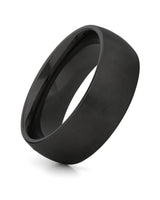 Black 8mm rounded titanium wedding ring shown at an angle