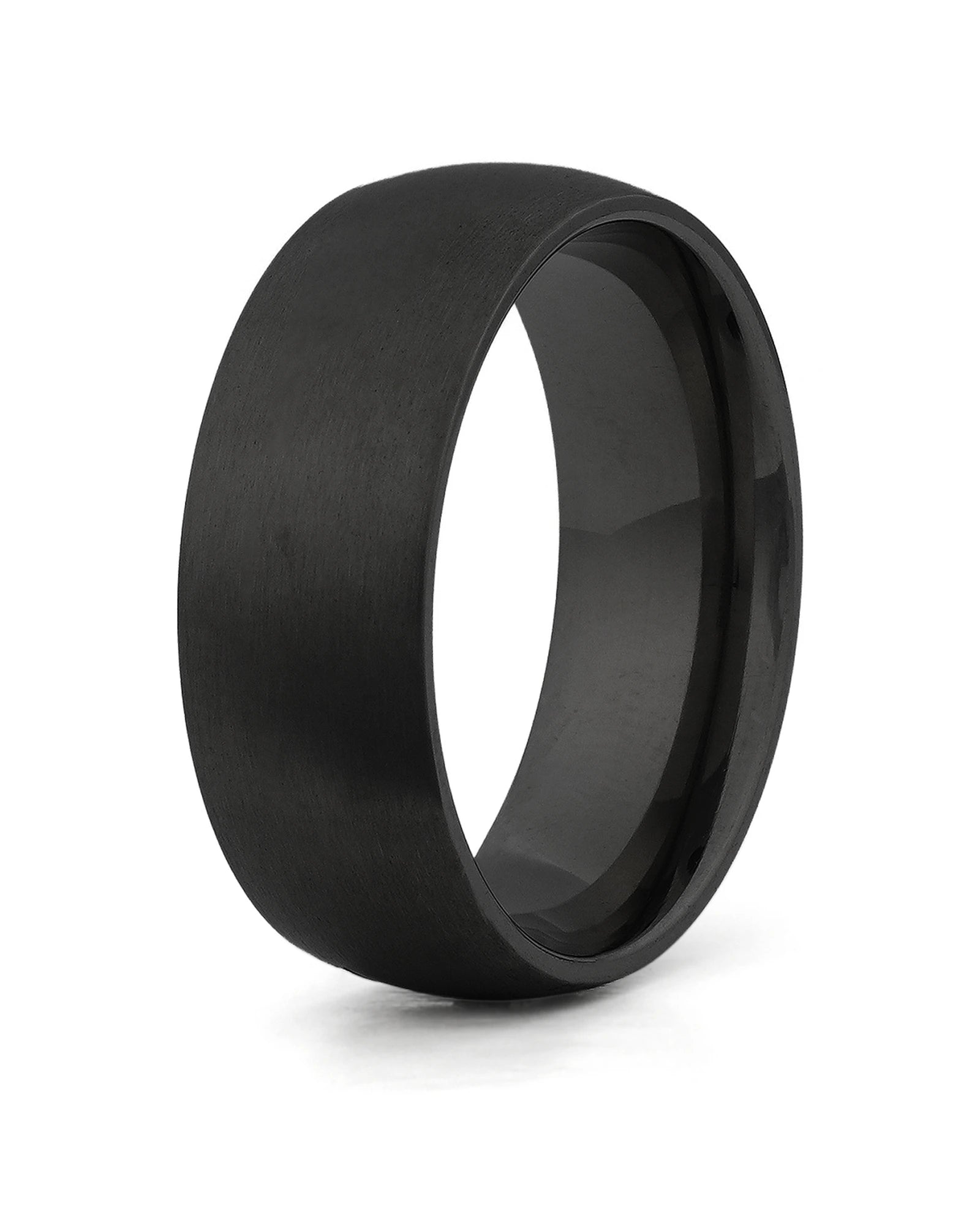 Black rounded titanium wedding ring for men, 8mm band