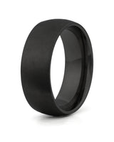 Black rounded titanium wedding ring for men, 8mm band