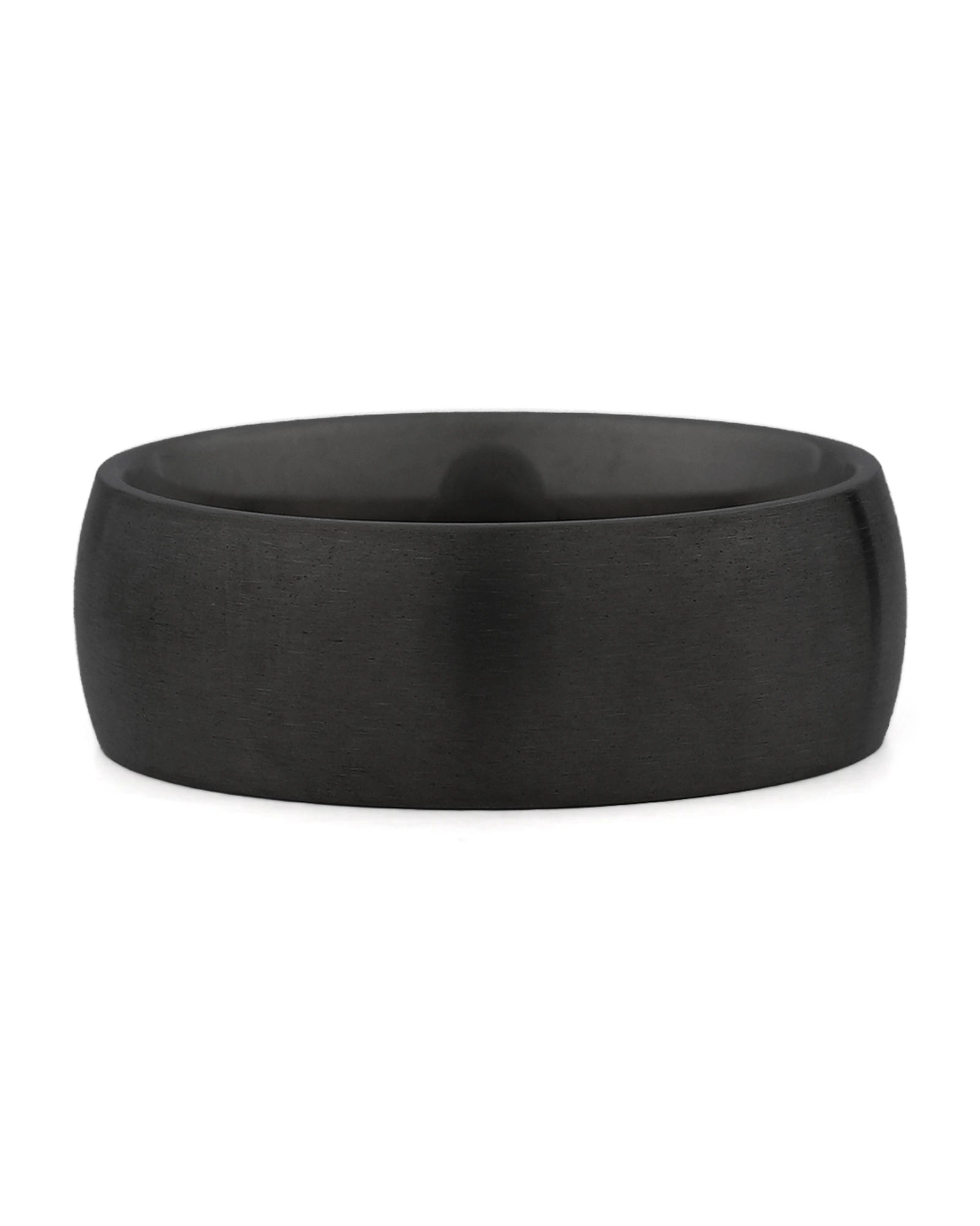 Front view of black 8mm rounded titanium wedding band