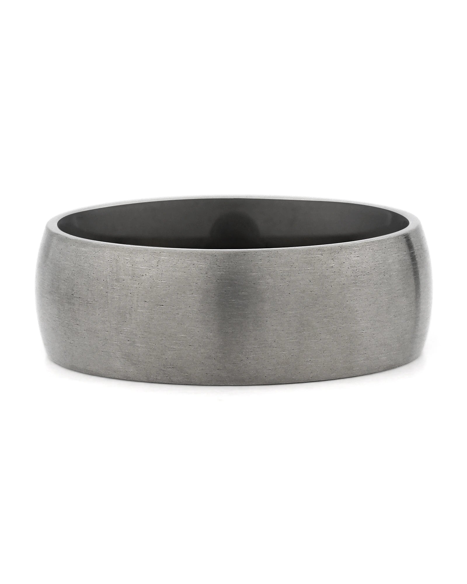 Front view of silver and black 8mm titanium wedding band
