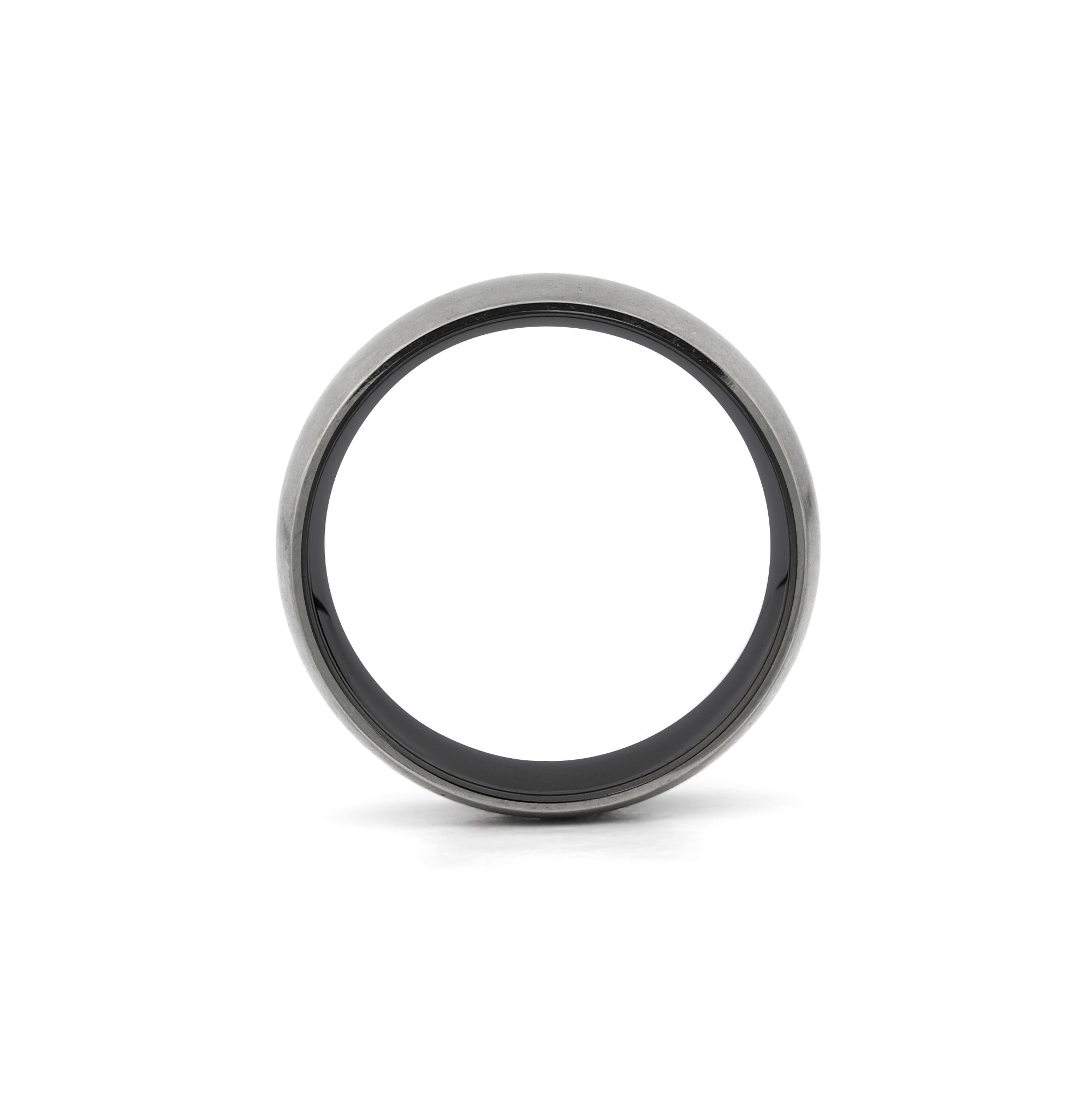 8mm wide brushed titanium ring with black sleeve