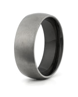 Silver and black rounded titanium wedding ring for men, 8mm band