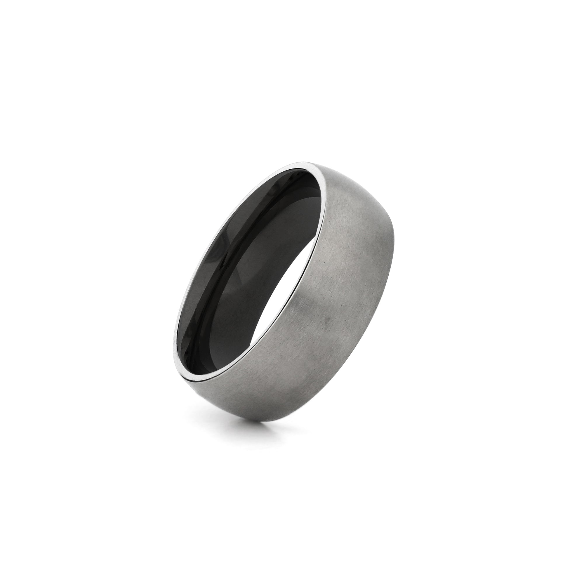 mens silver and black titanium wedding ring