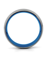 Side view of silver and blue 8mm titanium wedding ring