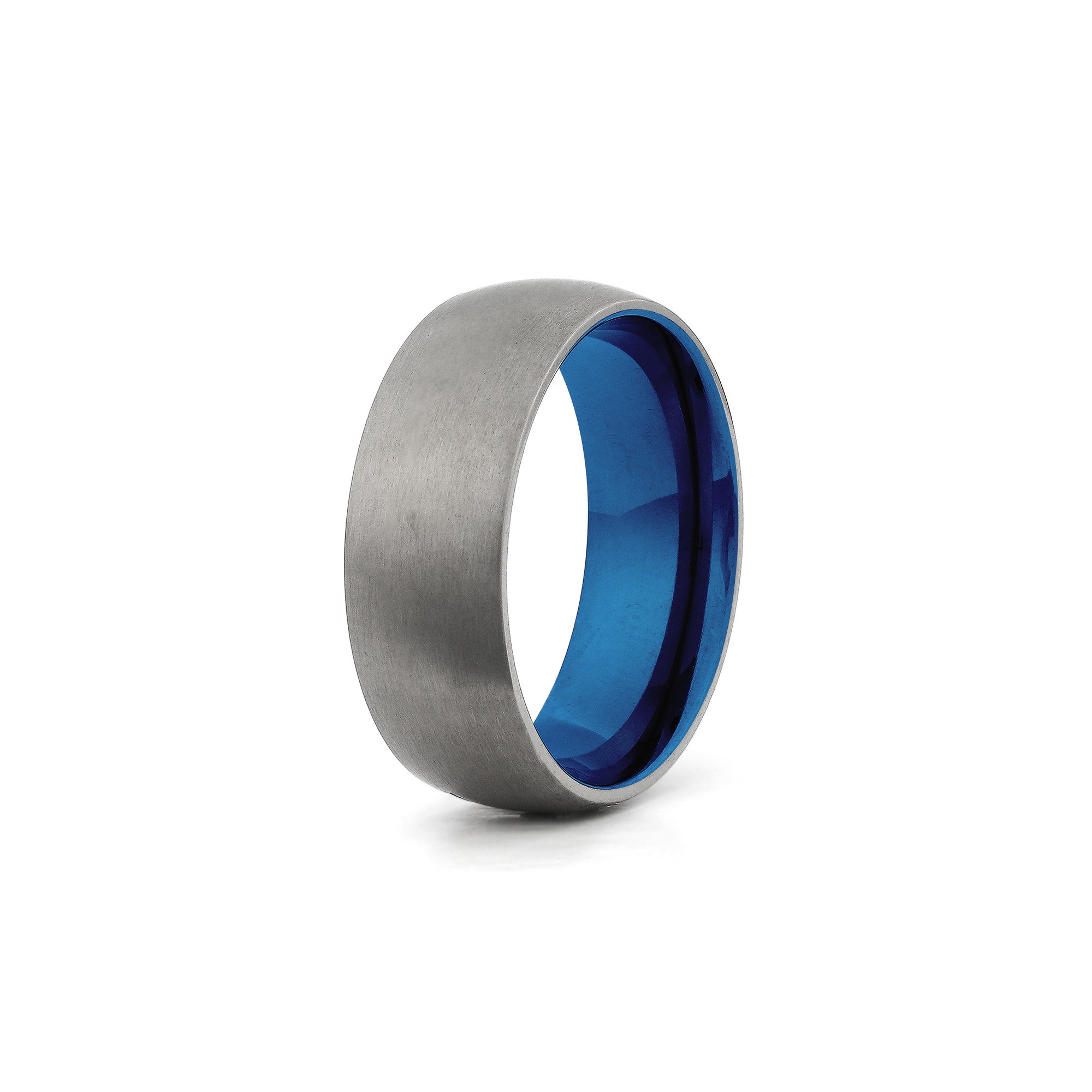 silver and blue titanium ring for men
