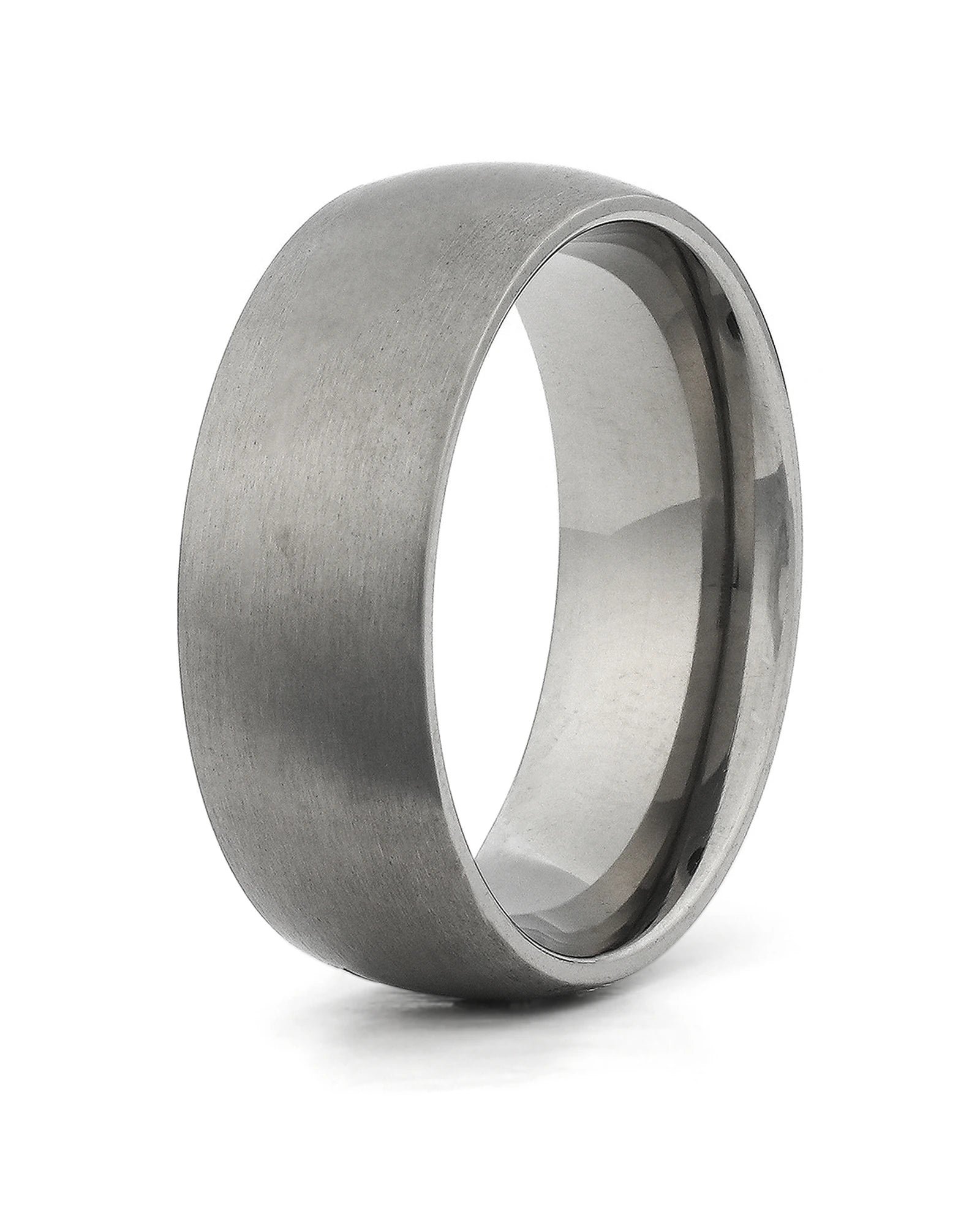 Silver rounded titanium wedding ring for men, 8mm band