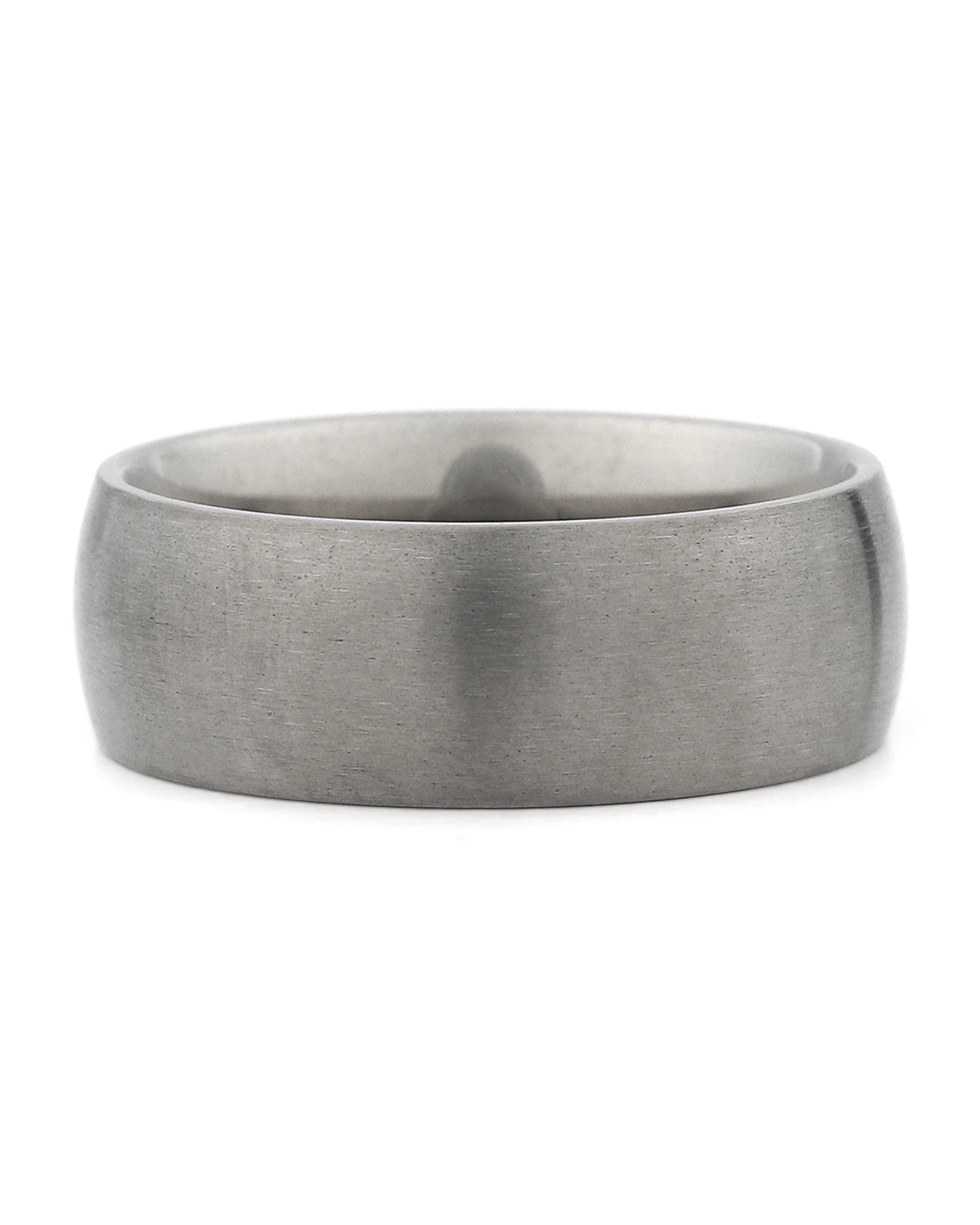 Front view of silver 8mm rounded titanium wedding band