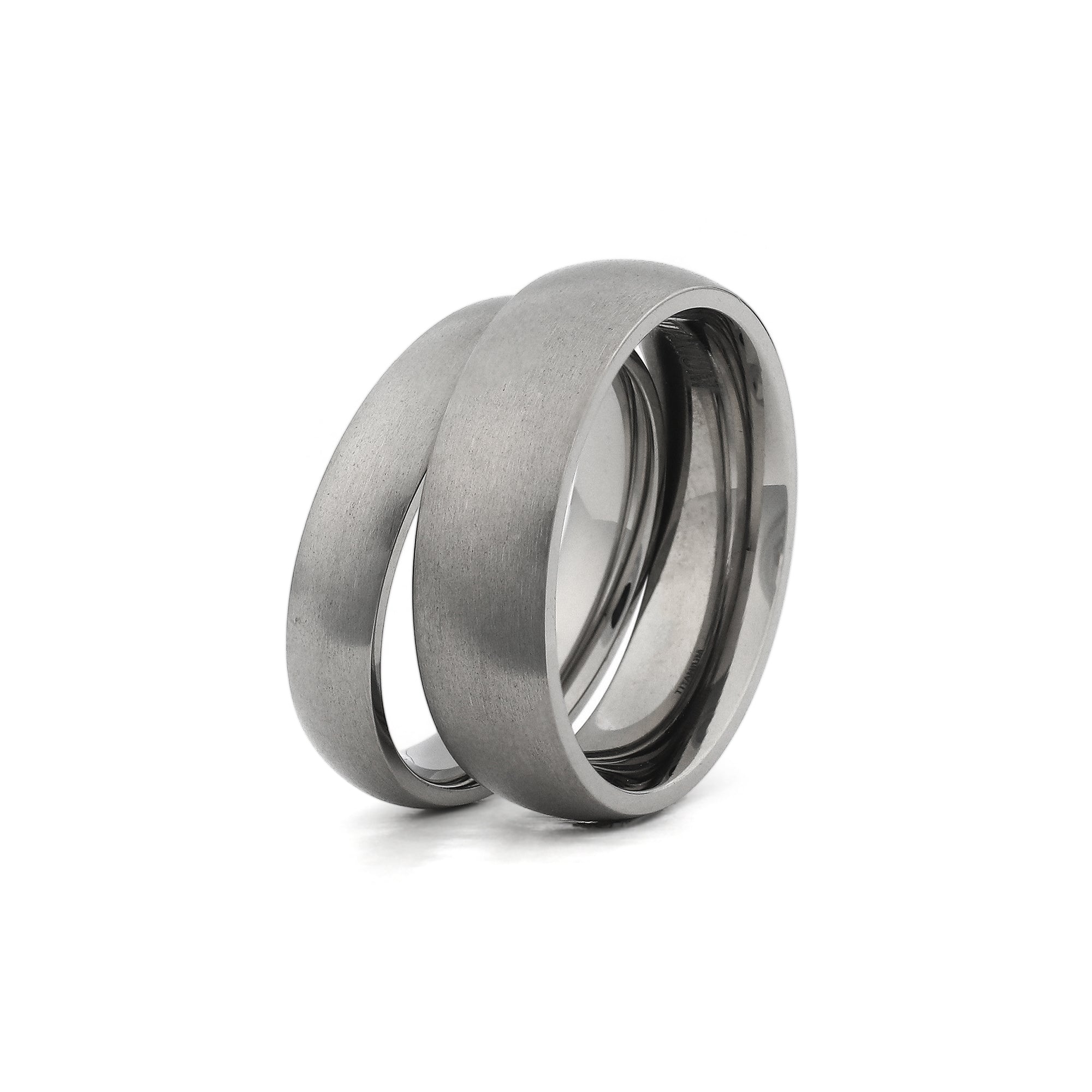 silver titanium couples ring set dome brushed finish