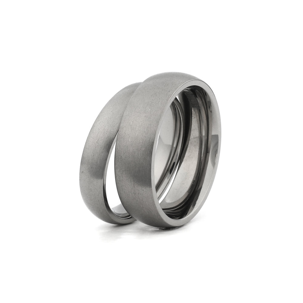 silver titanium couples ring set dome brushed finish