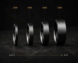 Wedding band width guide comparing 2mm, 4mm, 6mm and 8mm men's wedding rings to help choose the right ring width and fit.